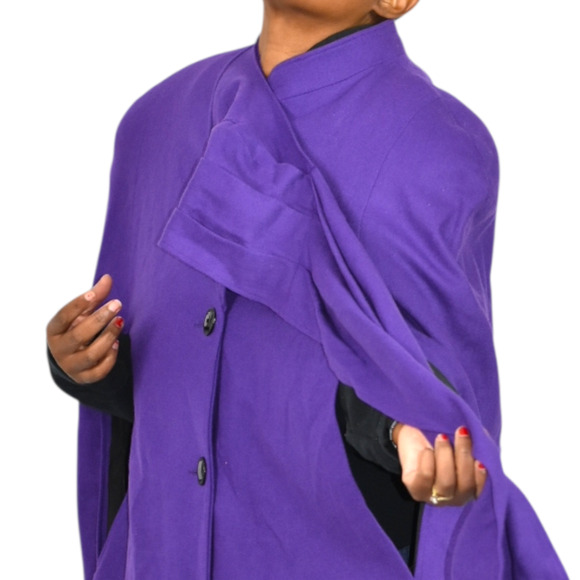 Vintage Alex Hayes Wool Cape Purple Wool Scarf Cloak Long Shoulder Pads Large - Picture 10 of 16